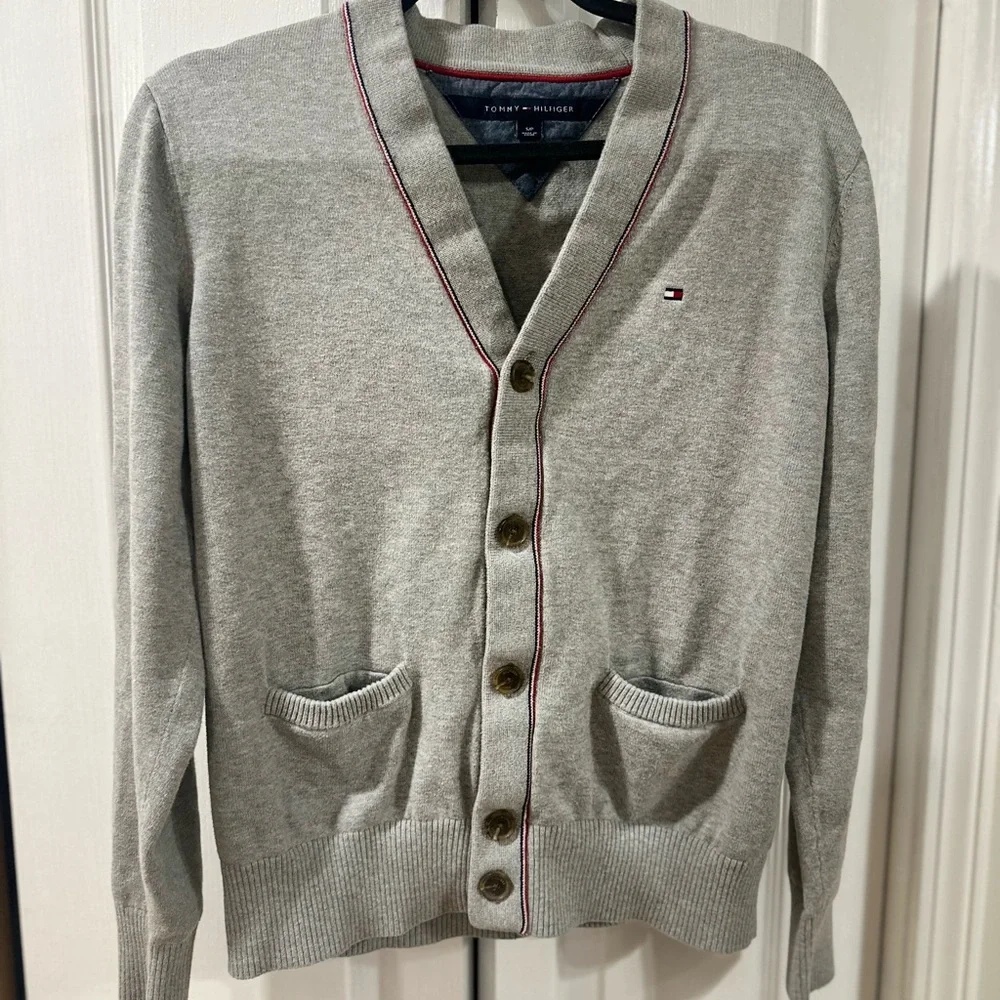 Vintage Tommy Hilfiger Schoolboy Cardigan | Preppy Gray Knit | Classic Logo